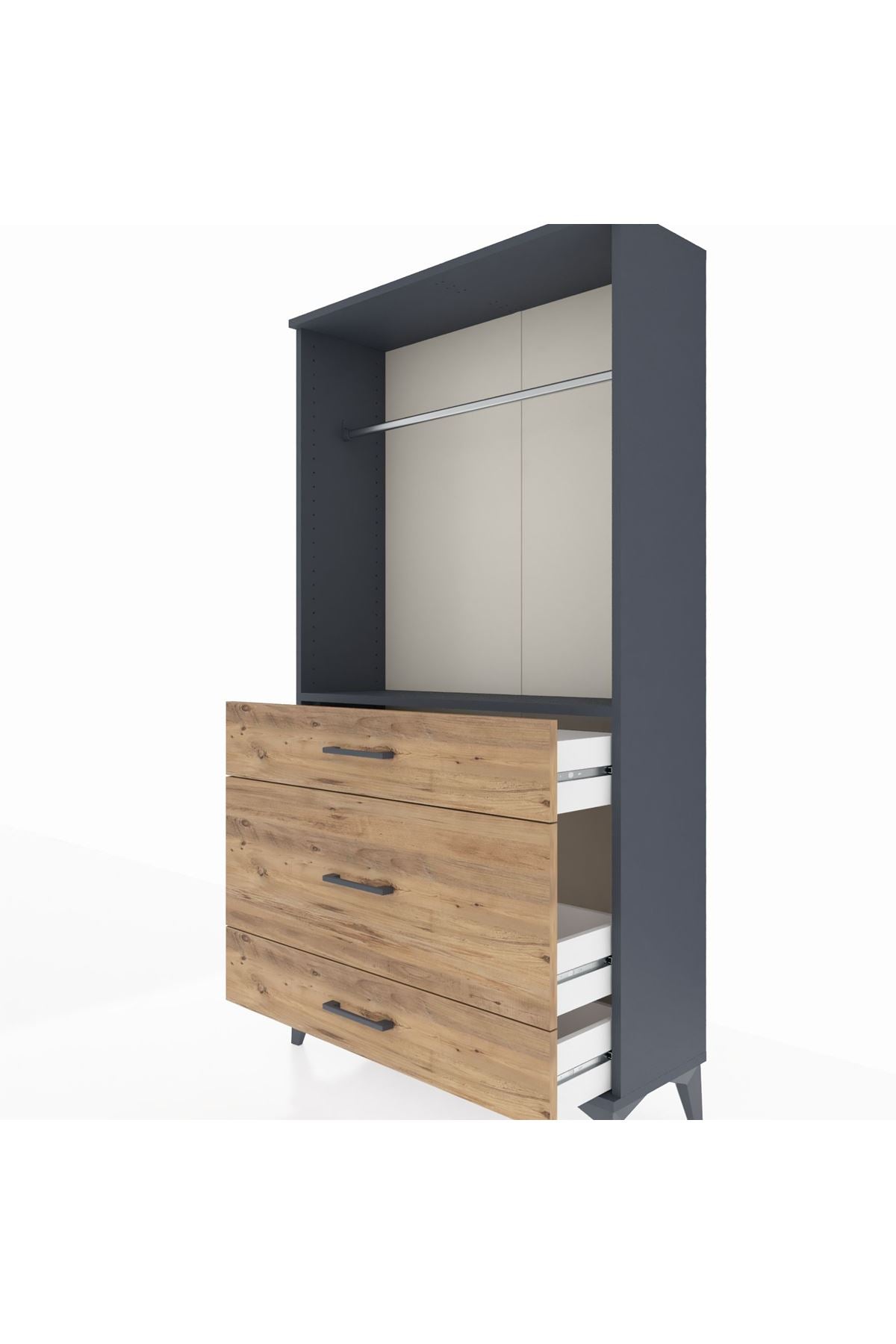 Arges Dolap Tek Raflı 3 Çekmeceli Tek Askılı 88x30x163 - S21M118V6A
