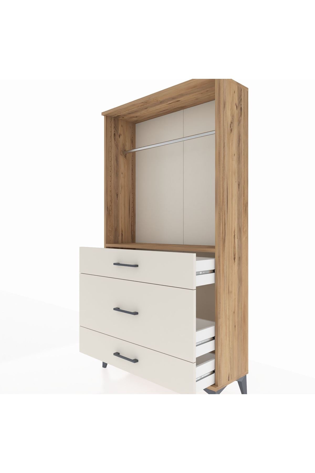 Arges Dolap Tek Raflı 3 Çekmeceli Tek Askılı 88x30x163 - S21M118V7A