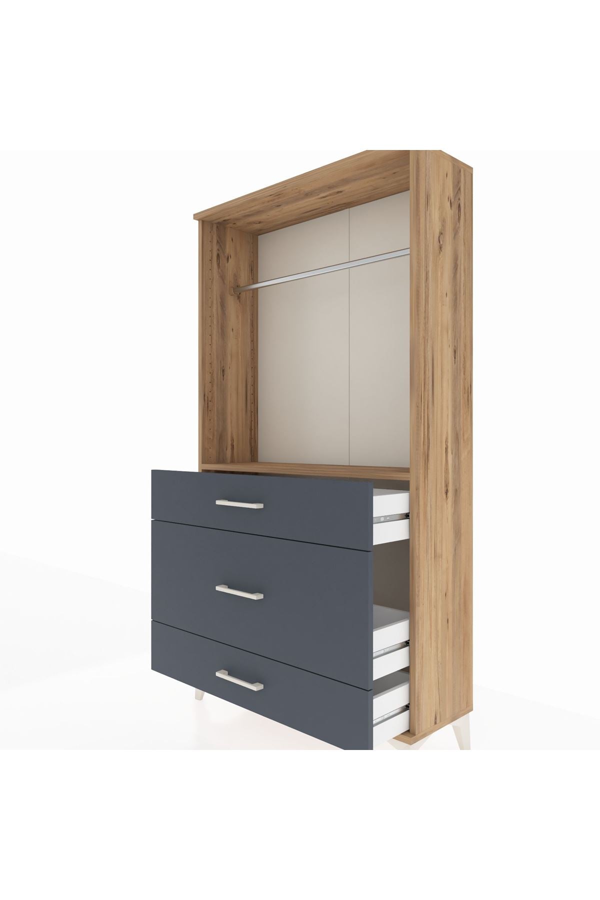Arges Dolap Tek Raflı 3 Çekmeceli Tek Askılı 88x30x163 - S21M118V8A