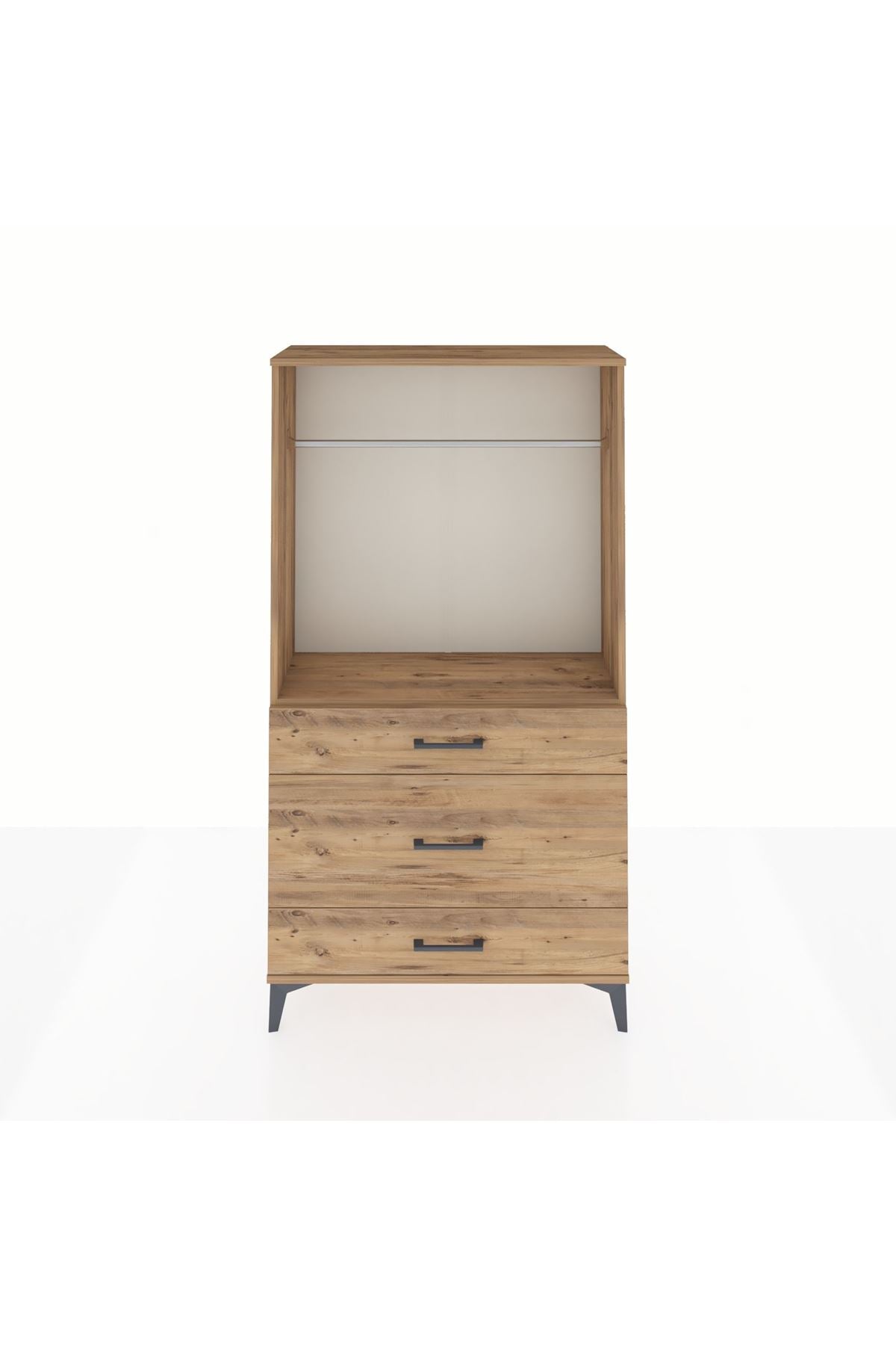 Arges Dolap Tek Raflı 3 Çekmeceli Tek Askılı 88x30x163 - S21M118V9A