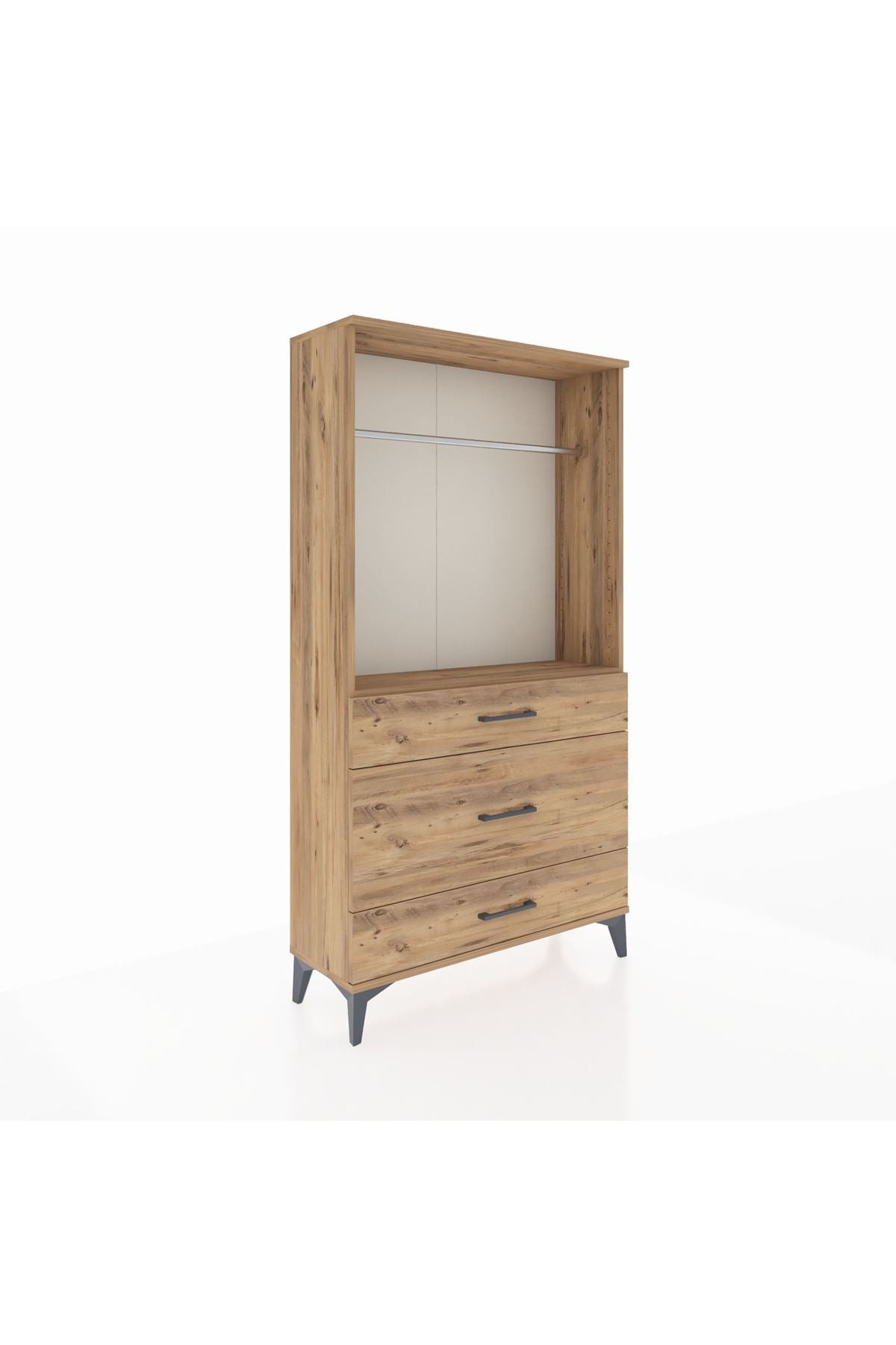 Arges Dolap Tek Raflı 3 Çekmeceli Tek Askılı 88x30x163 - S21M118V9A