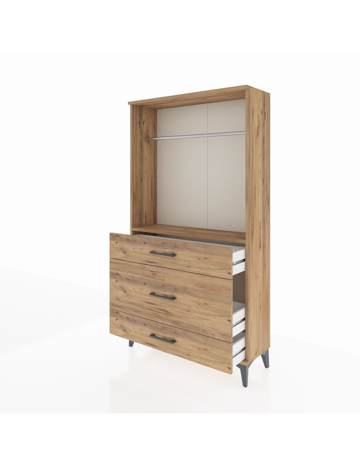 Arges Dolap Tek Raflı 3 Çekmeceli Tek Askılı 88x30x163 - S21M118V9A