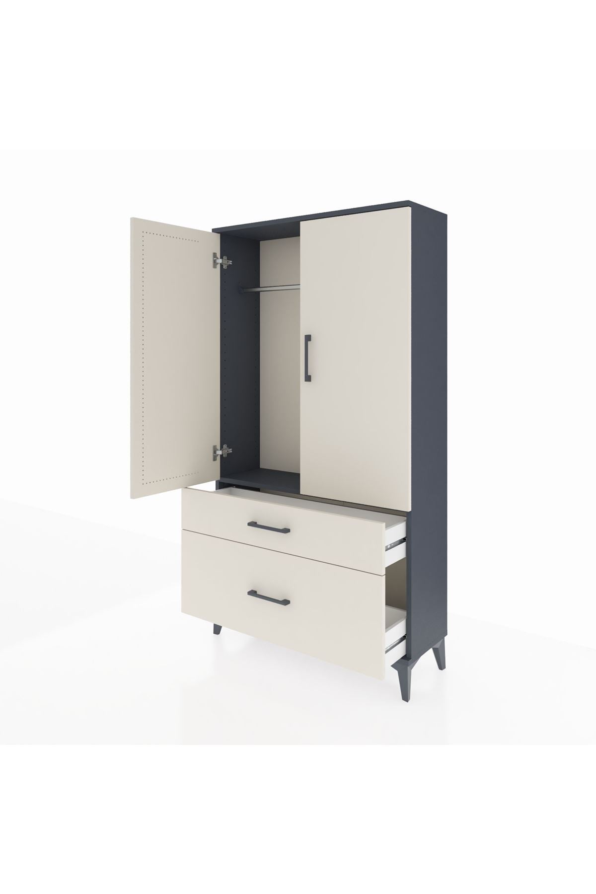 Arges Dolap Tek Raflı 2 Çekmeceli Tek Askılı 88x30x163 - S21M119V4A
