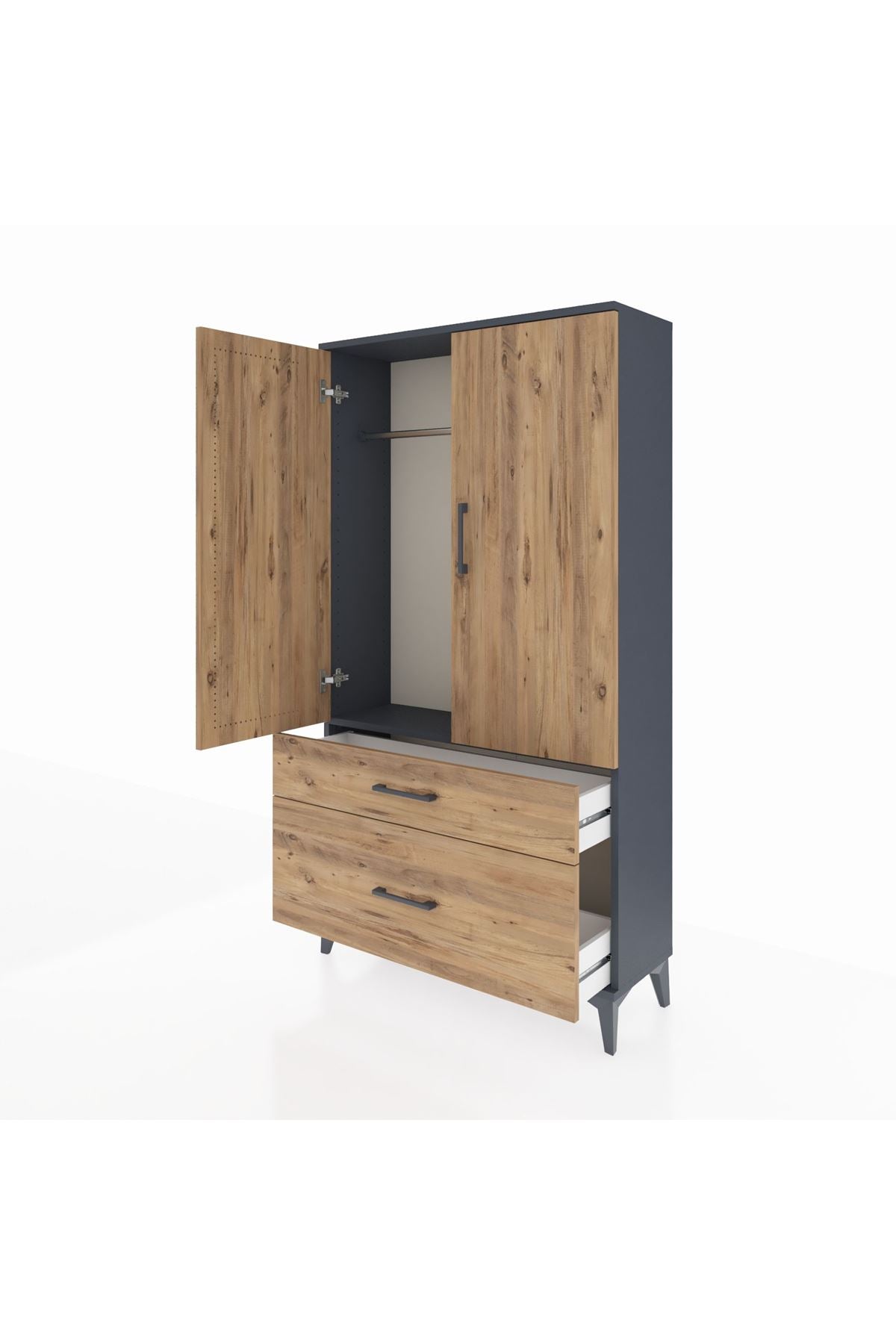 Arges Dolap Tek Raflı 2 Çekmeceli Tek Askılı 88x30x163 - S21M119V6A