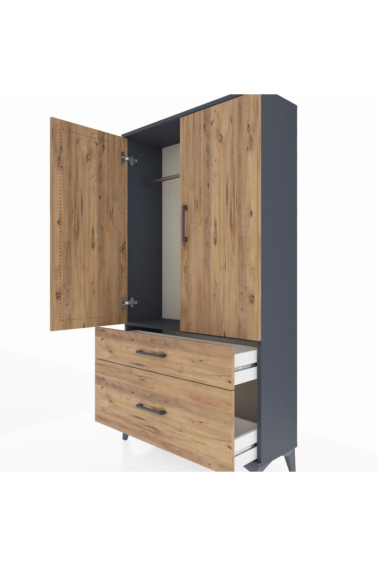 Arges Dolap Tek Raflı 2 Çekmeceli Tek Askılı 88x30x163 - S21M119V6A