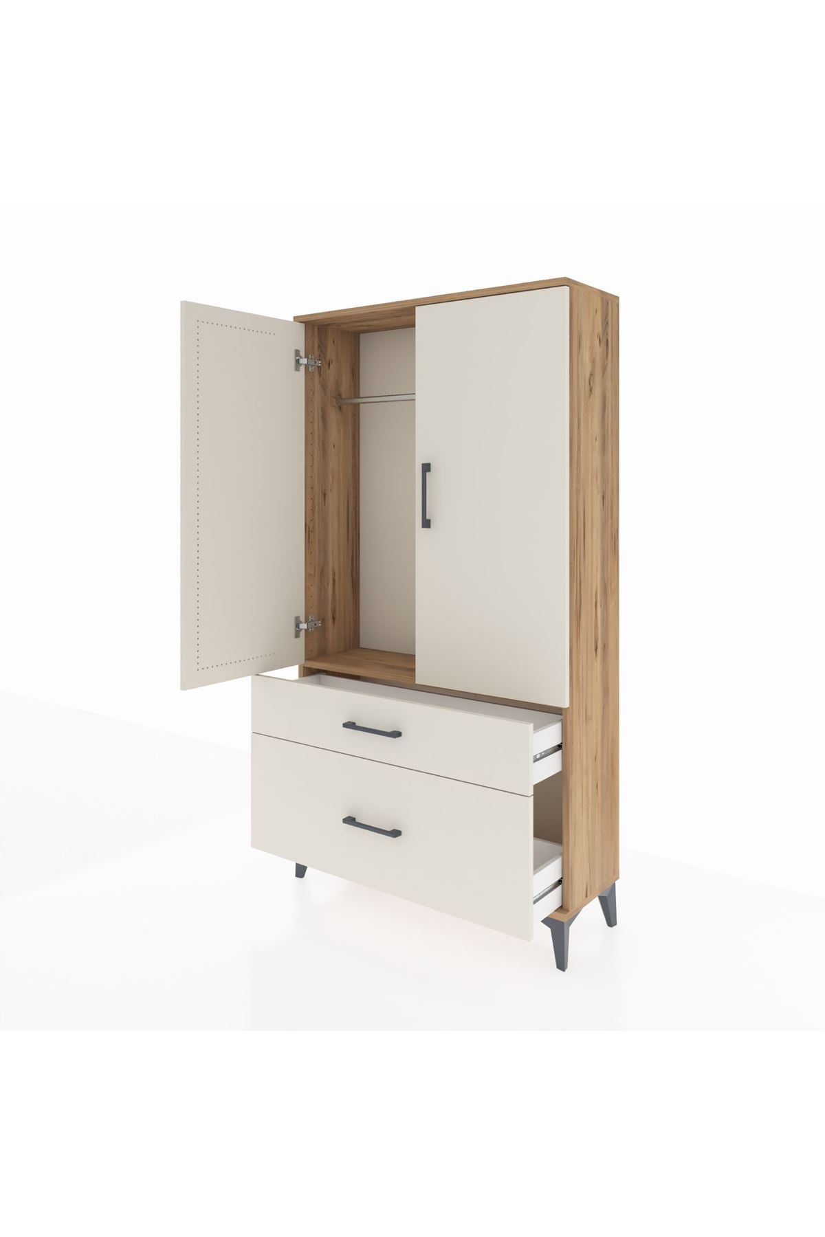 Arges Dolap Tek Raflı 2 Çekmeceli Tek Askılı 88x30x163 - S21M119V7A