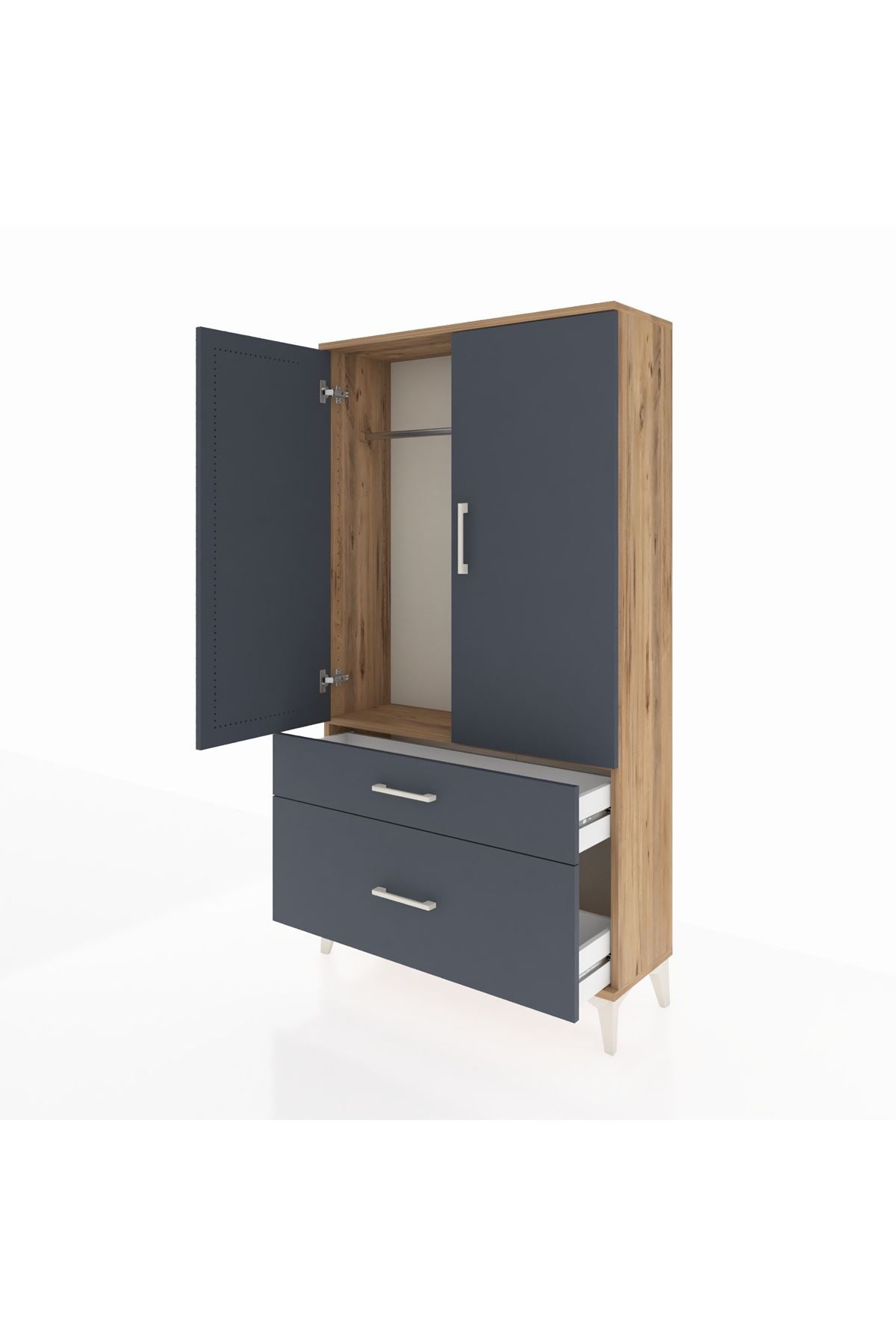 Arges Dolap Tek Raflı 2 Çekmeceli Tek Askılı 88x30x163 - S21M119V8A