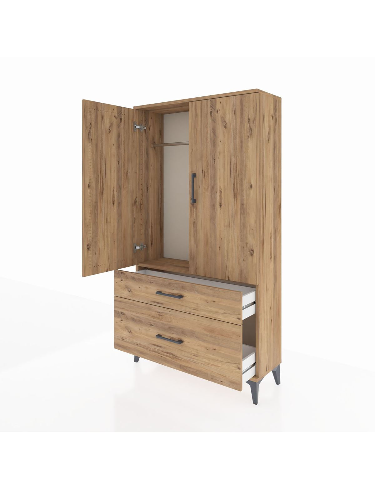 Arges Dolap Tek Raflı 2 Çekmeceli Tek Askılı 88x30x163 - S21M119V9A