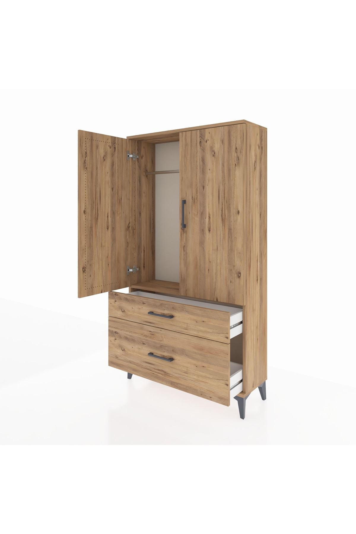 Arges Dolap Tek Raflı 2 Çekmeceli Tek Askılı 88x30x163 - S21M119V9A
