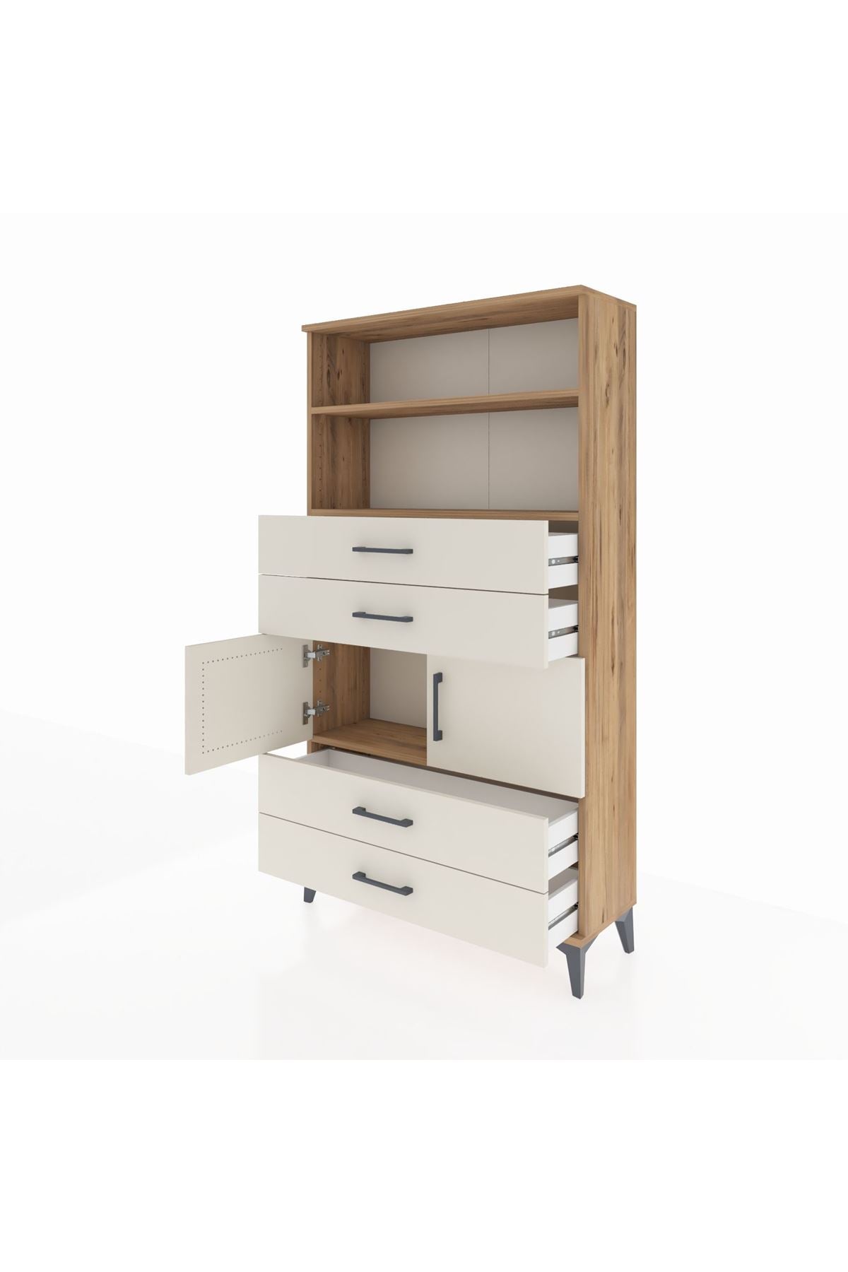 Arges Dolap 3 Raflı 4 Çekmeceli 2 Kapaklı 88x30x163 - S21M120V7A