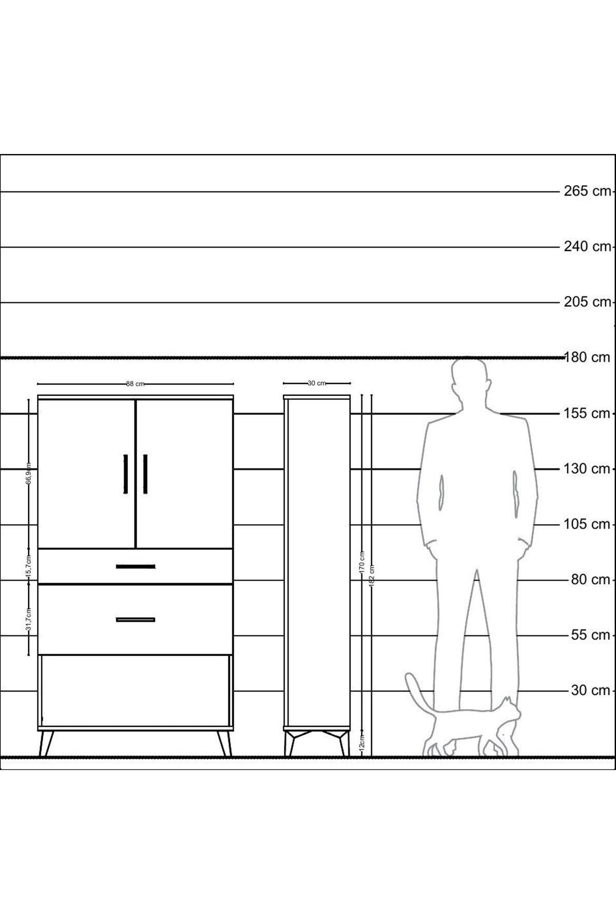 Arges Dolap 3 Raflı 2 Çekmeceli 2 Kapaklı 88x30x163 - S21M121V2A