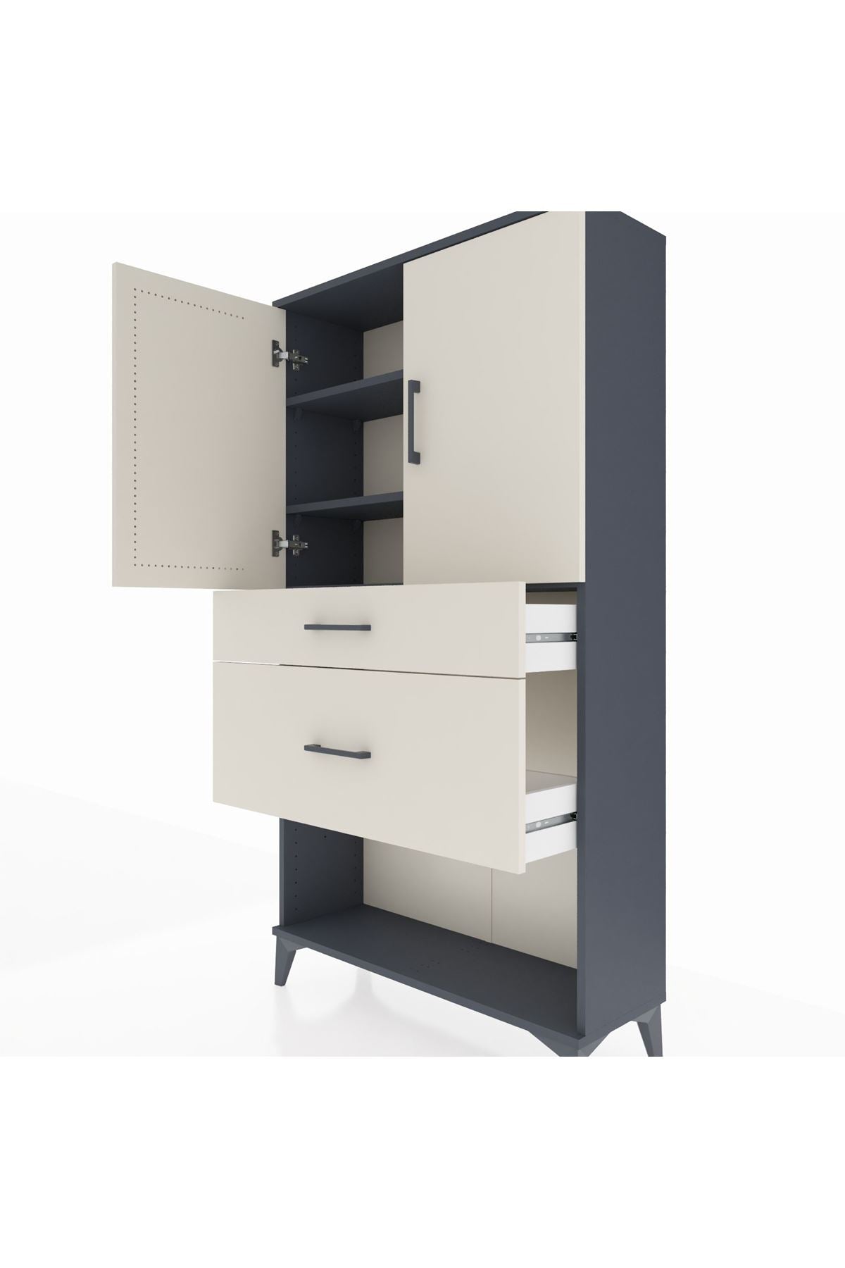 Arges Dolap 3 Raflı 2 Çekmeceli 2 Kapaklı 88x30x163 - S21M121V4A