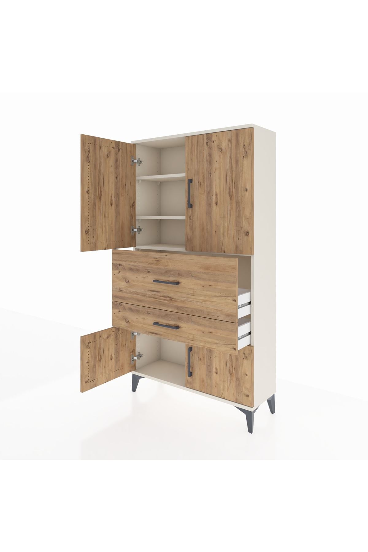 Arges Dolap 3 Raflı 2 Çekmeceli 4 Kapaklı 88x30x163 - S21M123V3A