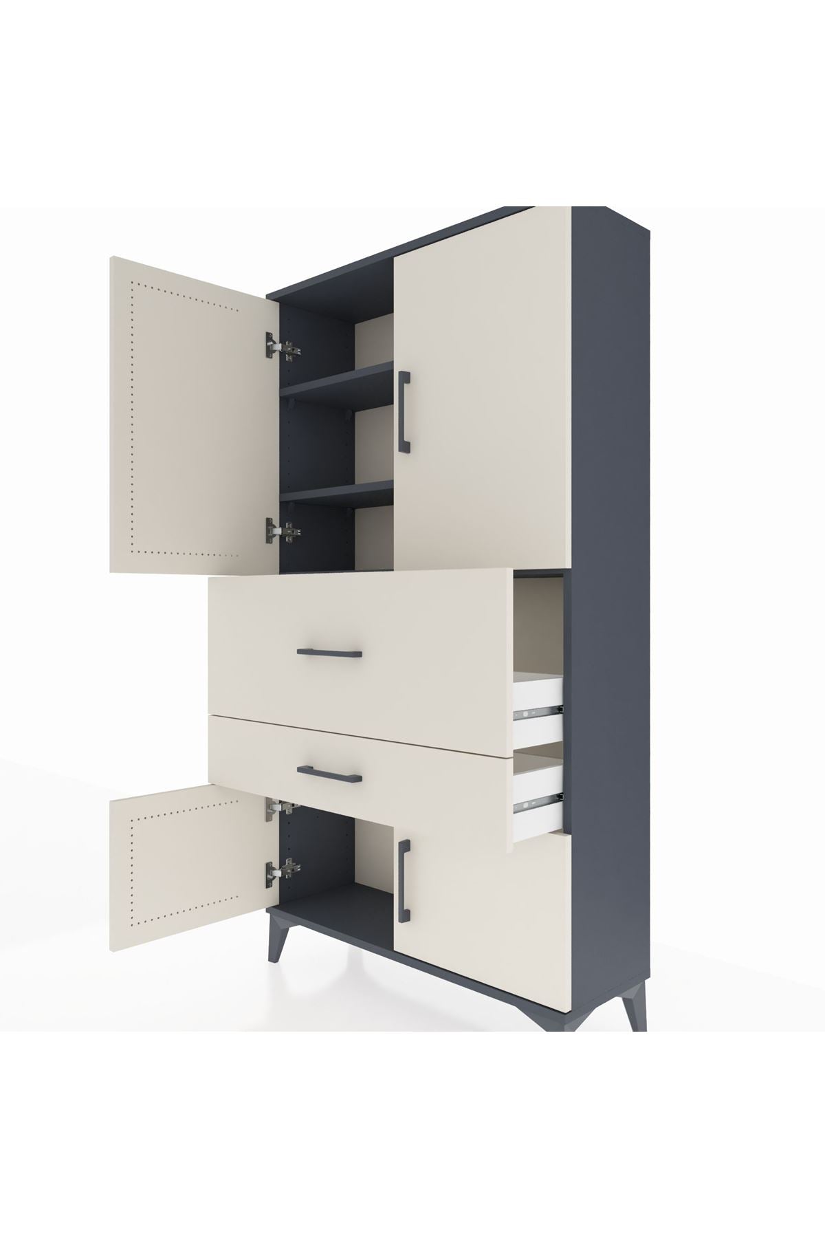 Arges Dolap 3 Raflı 2 Çekmeceli 4 Kapaklı 88x30x163 - S21M123V4A