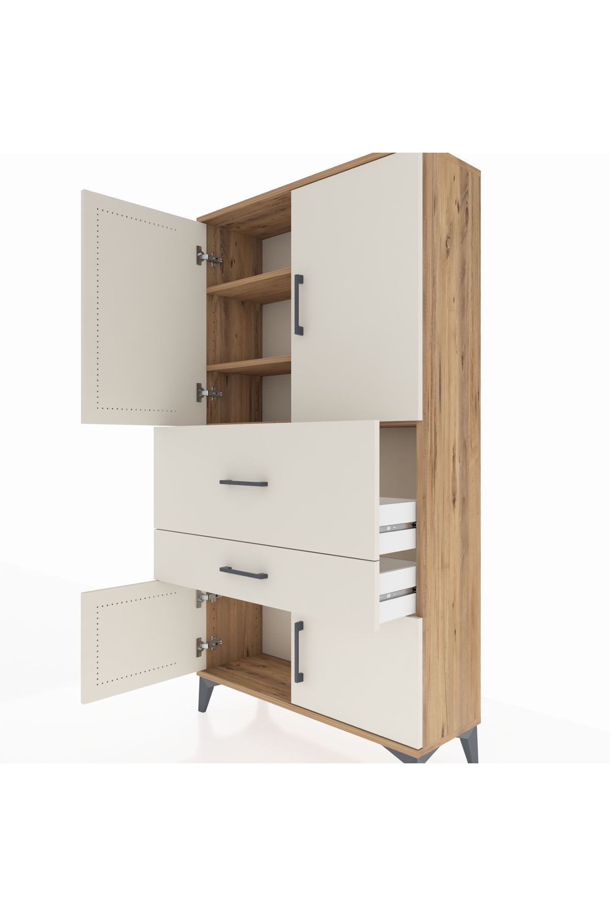 Arges Dolap 3 Raflı 2 Çekmeceli 4 Kapaklı 88x30x163 - S21M123V7A