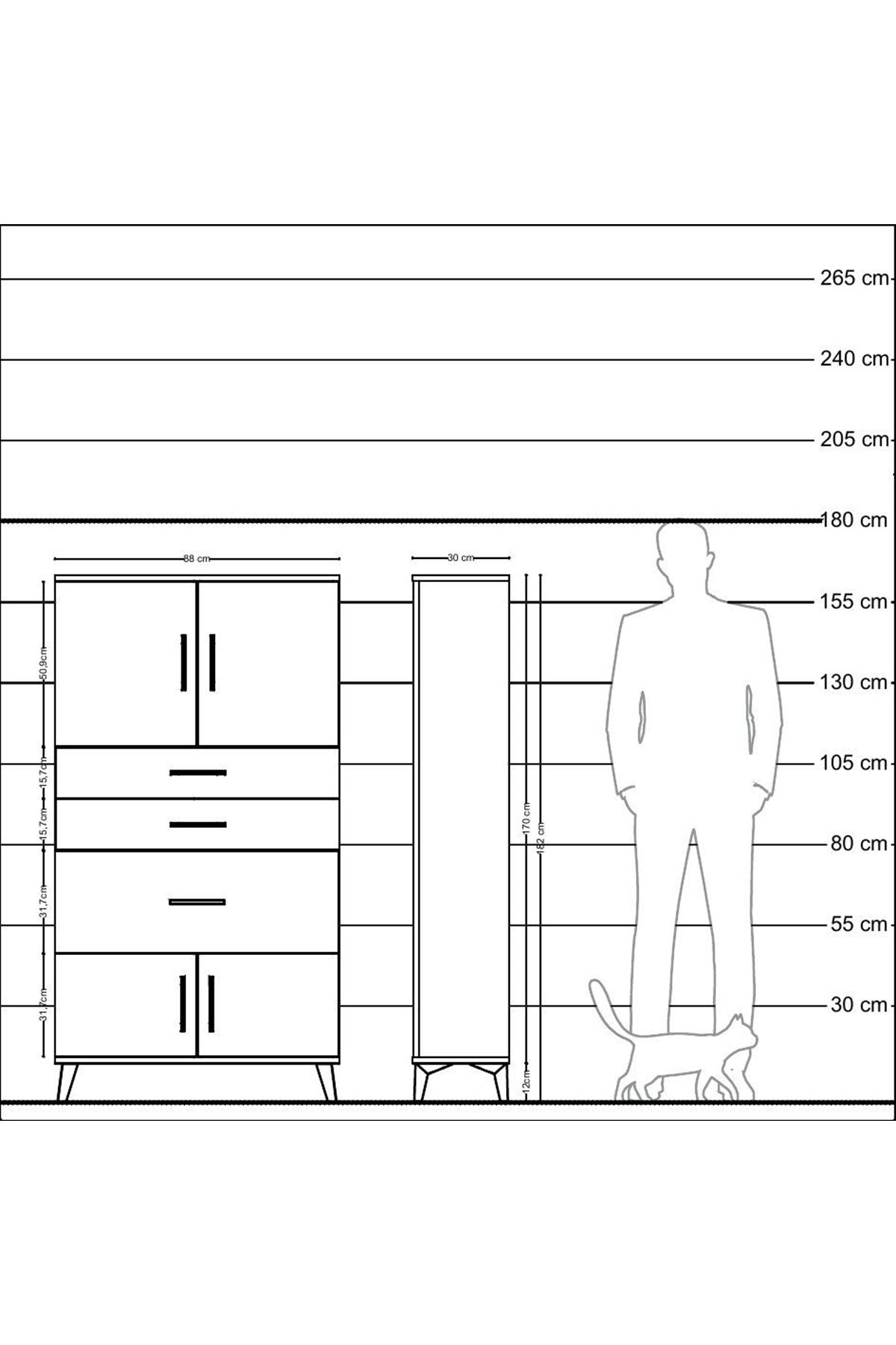 Arges Dolap 2 Raflı 3 Çekmeceli 4 Kapaklı 88x30x163 - S21M127V7A