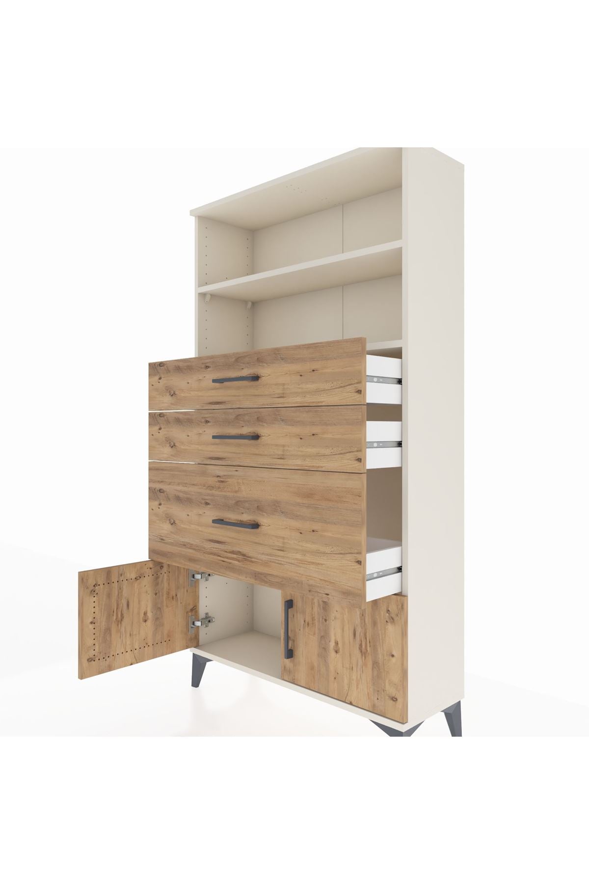 Arges Dolap 2 Raflı 3 Çekmeceli 2 Kapaklı 88x30x163 - S21M128V3A