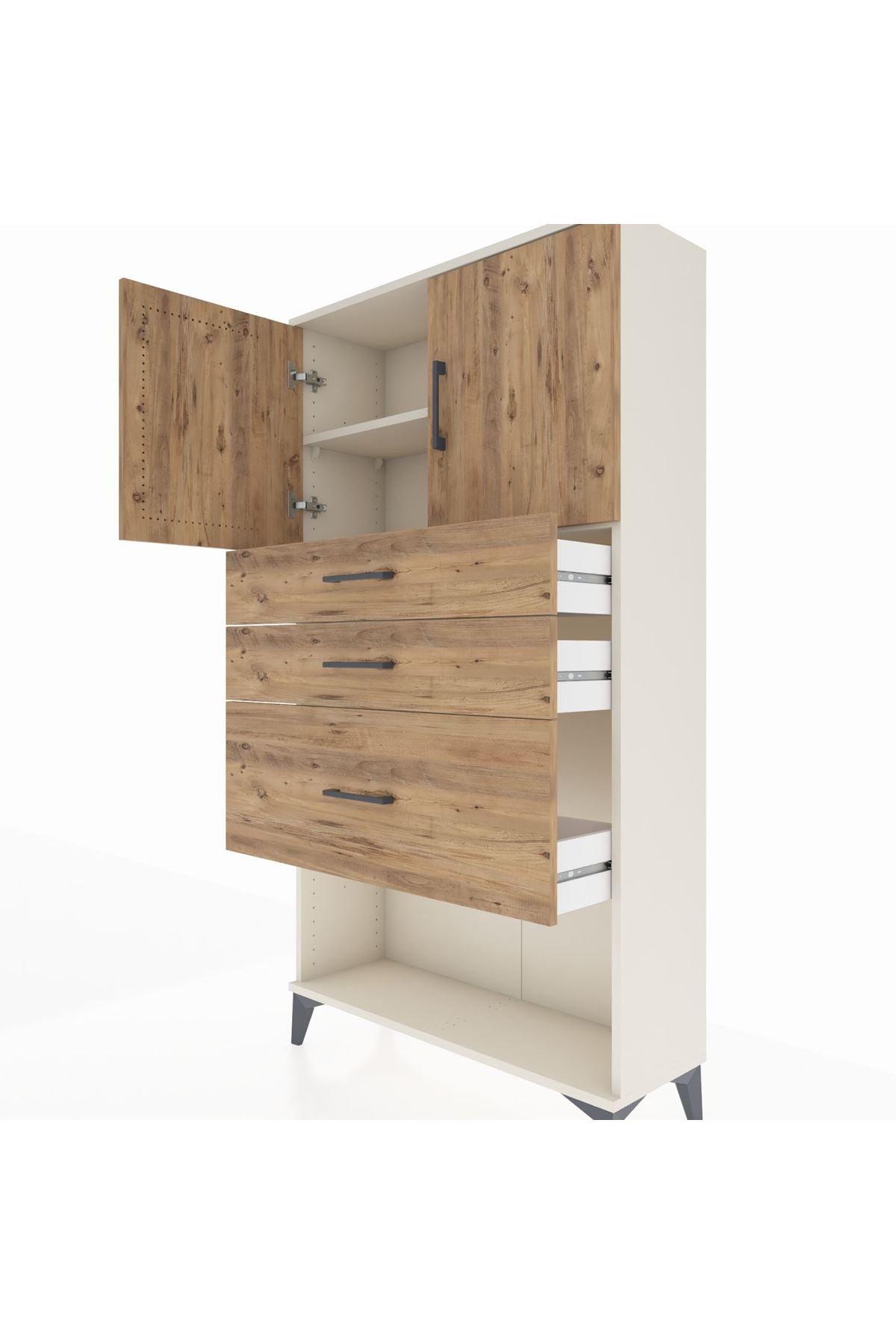 Arges Dolap 2 Raflı 3 Çekmeceli 2 Kapaklı 88x30x163 - S21M129V3A