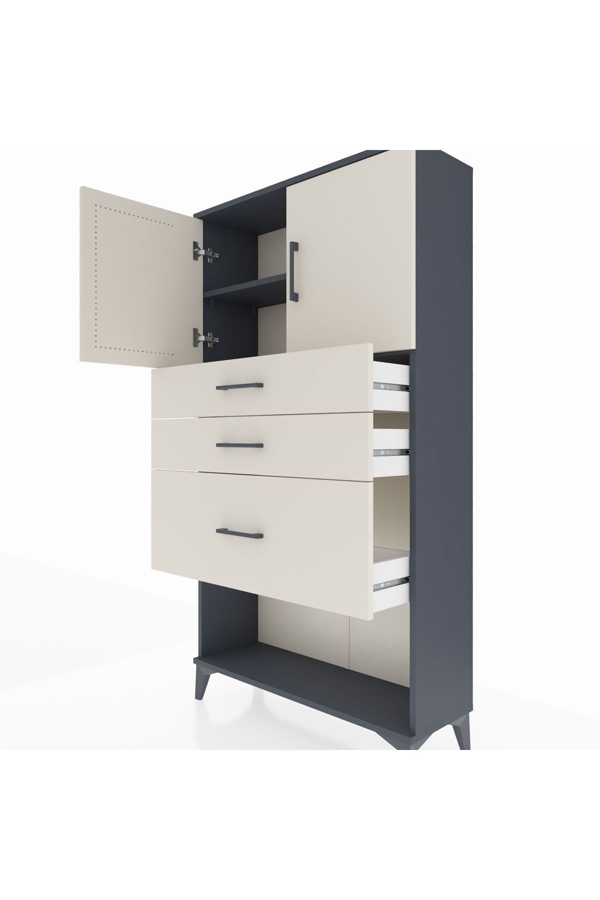 Arges Dolap 2 Raflı 3 Çekmeceli 2 Kapaklı 88x30x163 - S21M129V4A