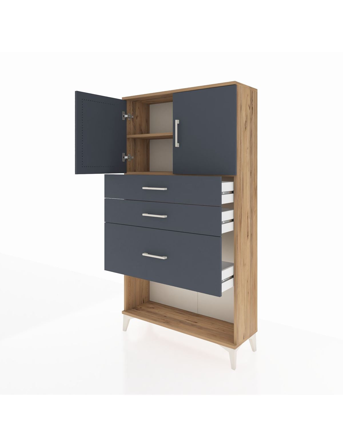 Arges Dolap 2 Raflı 3 Çekmeceli 2 Kapaklı 88x30x163 - S21M129V8A