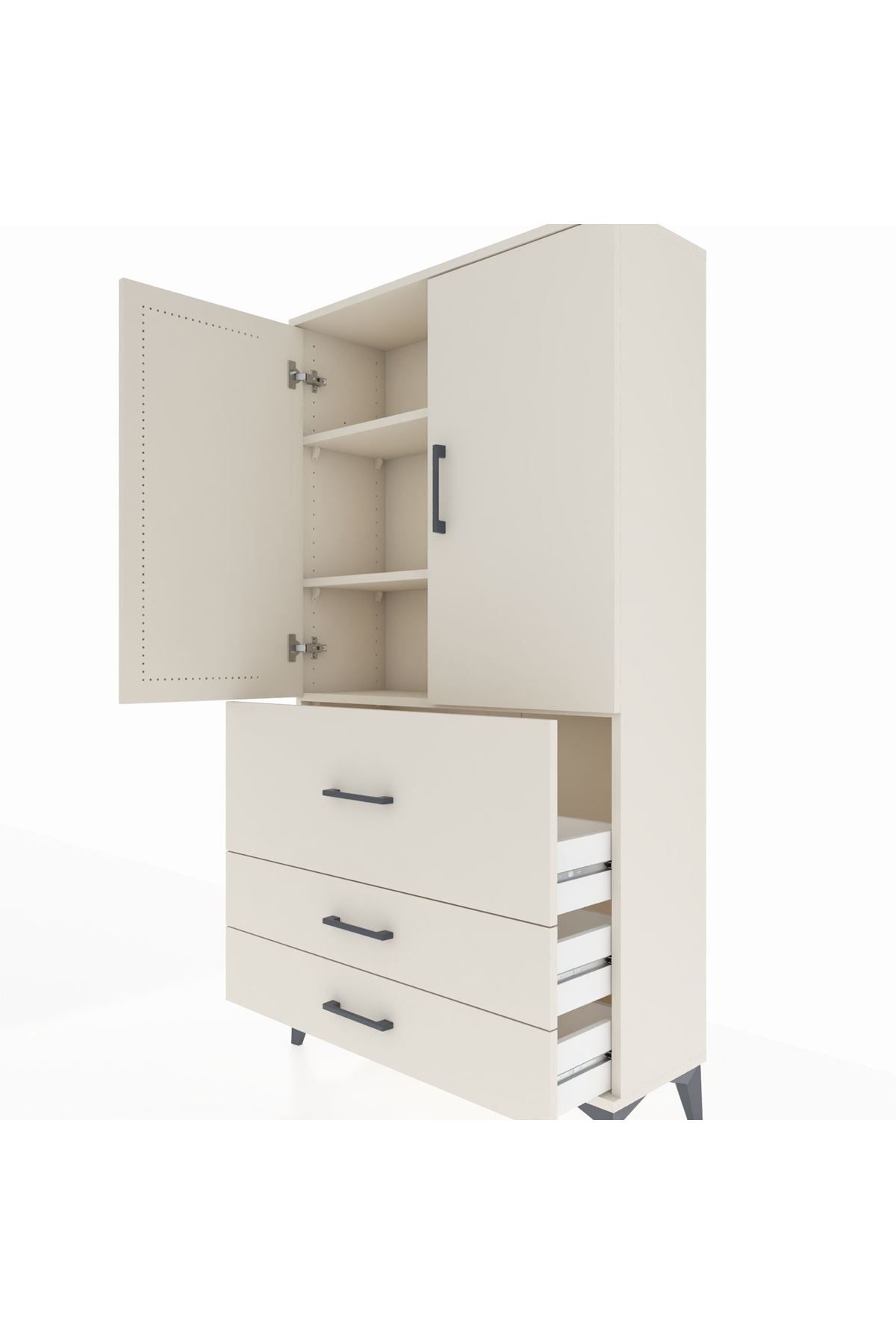 Arges Dolap 3 Raflı 3 Çekmeceli 2 Kapaklı 88x30x163 - S21M131V1A