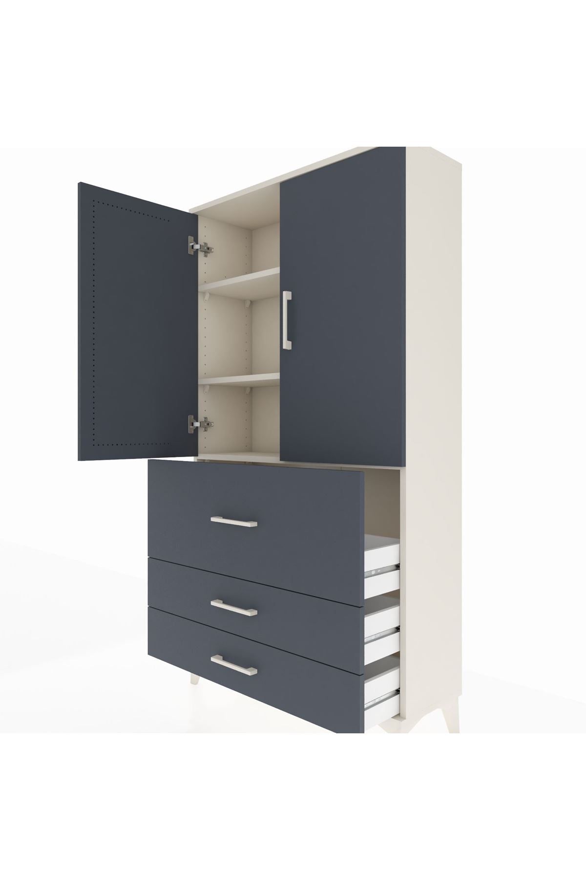 Arges Dolap 3 Raflı 3 Çekmeceli 2 Kapaklı 88x30x163 - S21M131V2A
