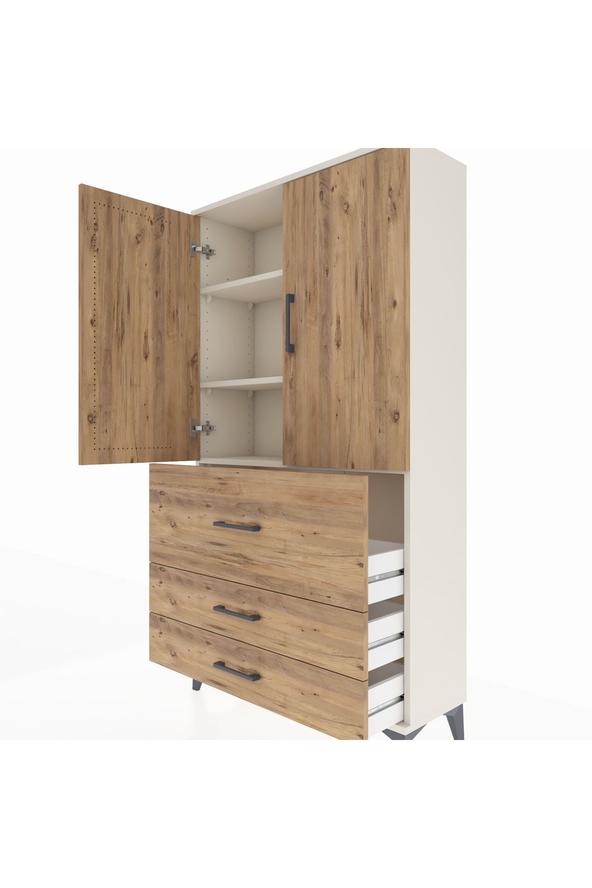 Arges Dolap 3 Raflı 3 Çekmeceli 2 Kapaklı 88x30x163 - S21M131V3A