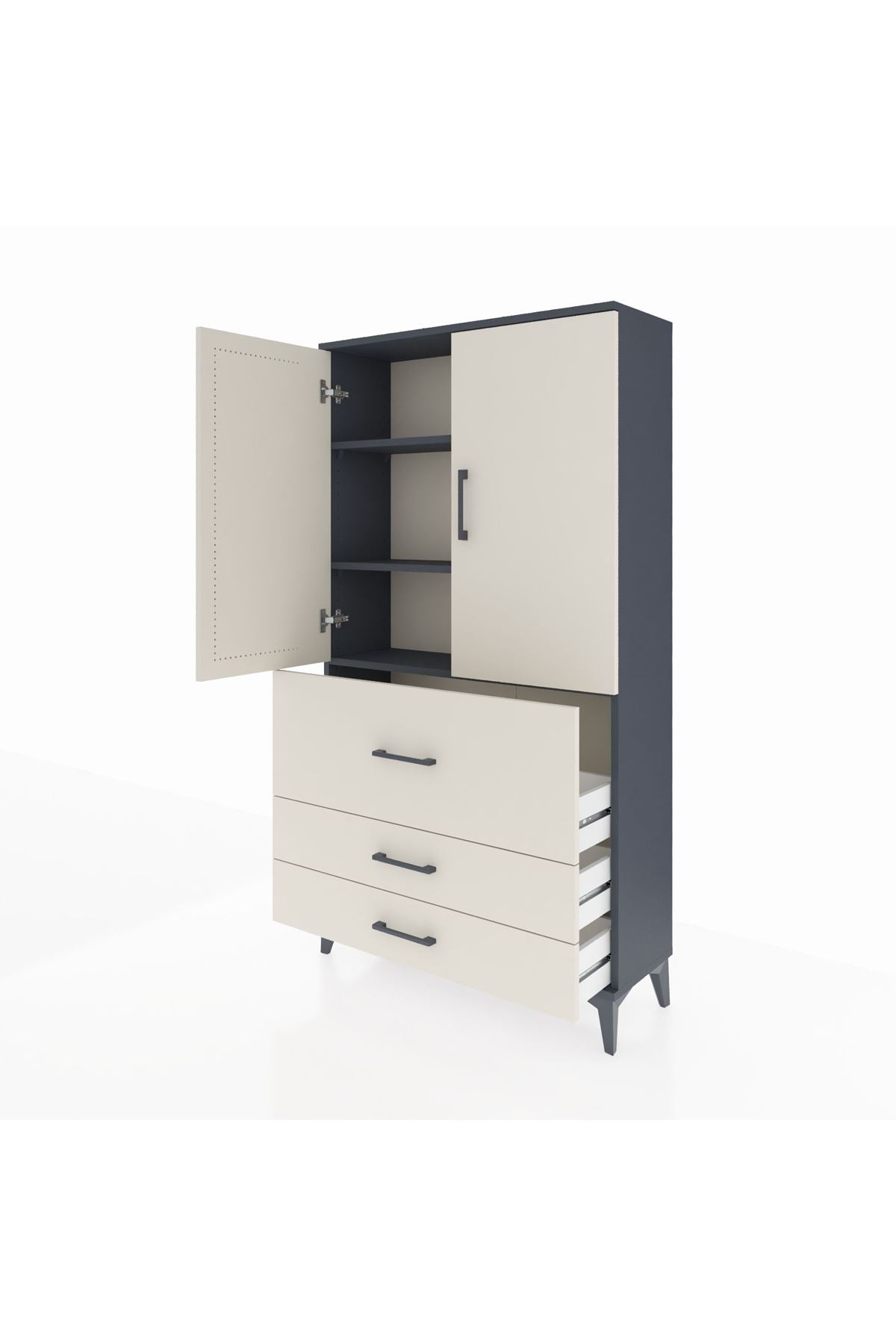 Arges Dolap 3 Raflı 3 Çekmeceli 2 Kapaklı 88x30x163 - S21M131V4A