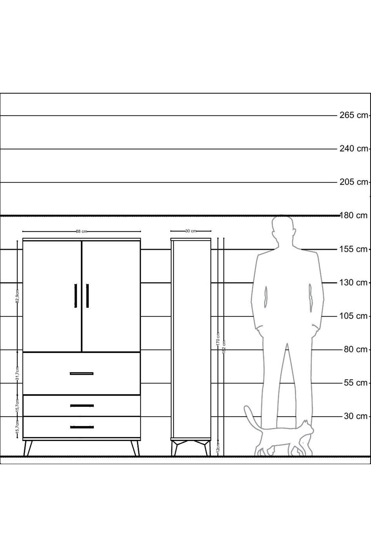 Arges Dolap 3 Raflı 3 Çekmeceli 2 Kapaklı 88x30x163 - S21M131V4A
