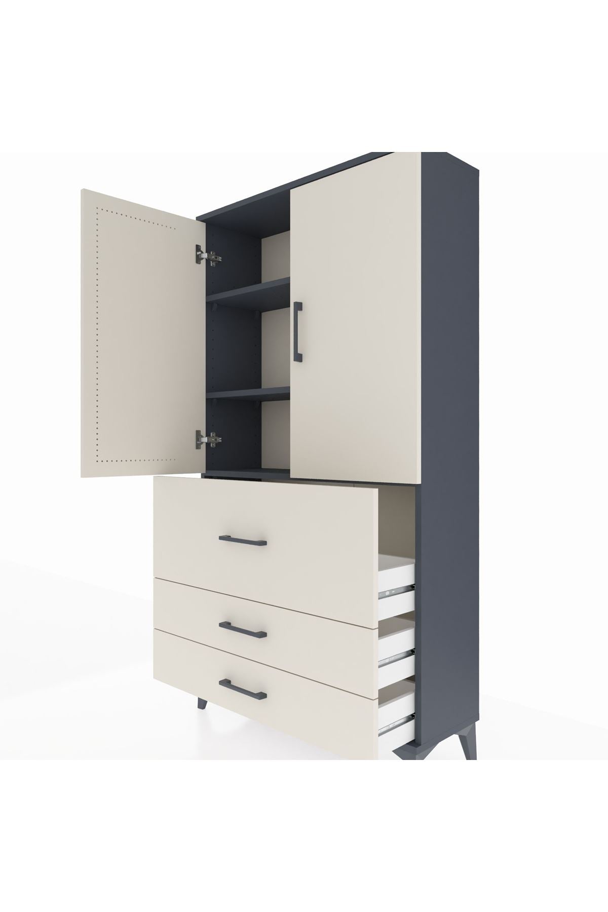 Arges Dolap 3 Raflı 3 Çekmeceli 2 Kapaklı 88x30x163 - S21M131V4A