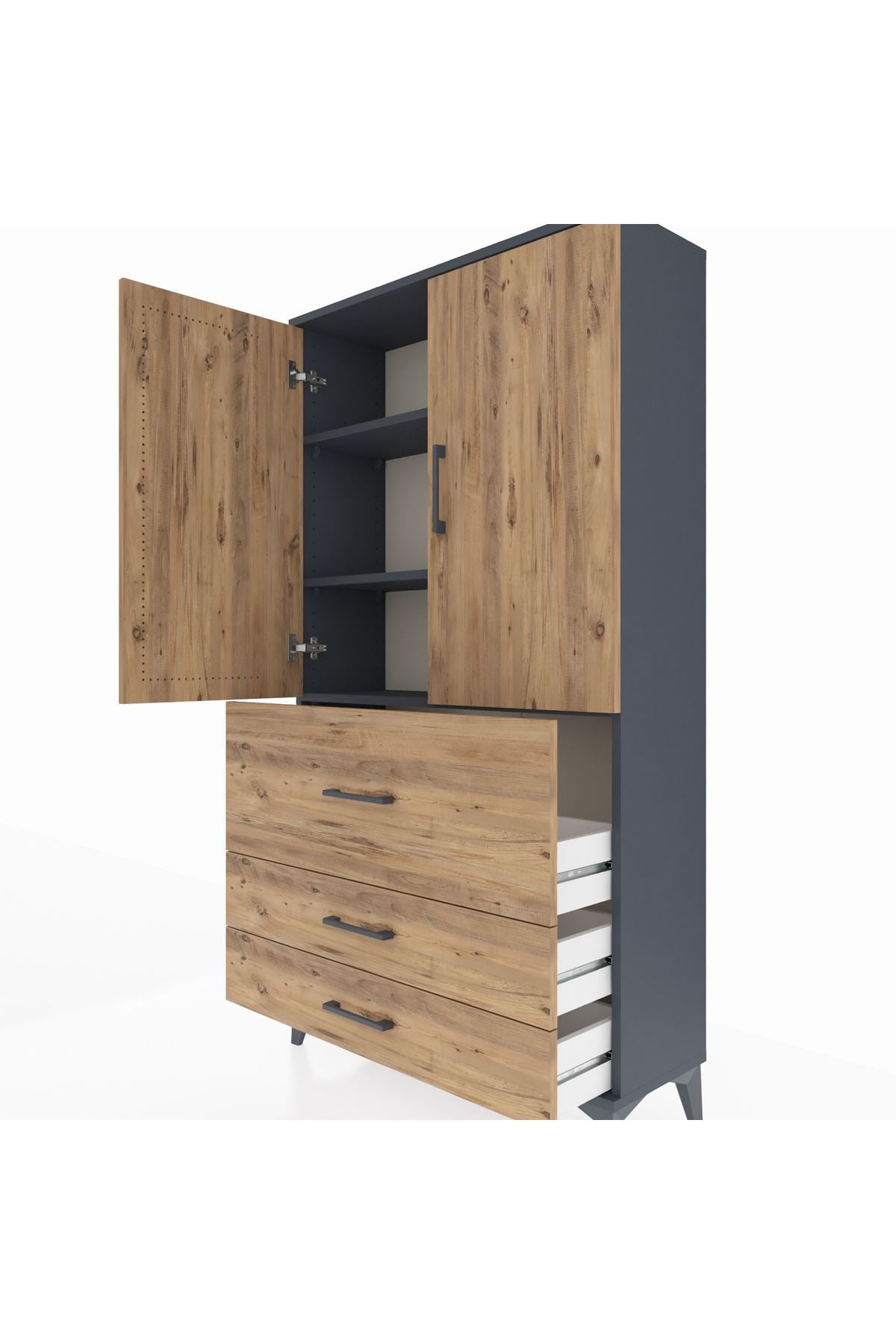 Arges Dolap 3 Raflı 3 Çekmeceli 2 Kapaklı 88x30x163 - S21M131V6A
