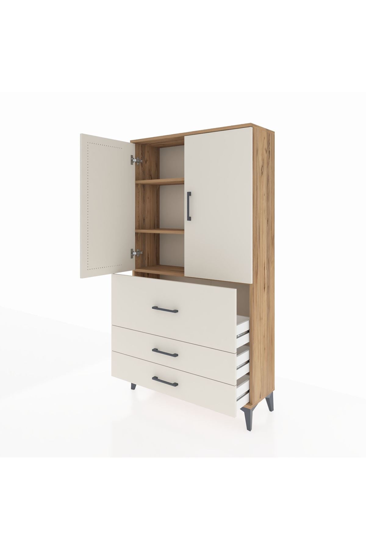 Arges Dolap 3 Raflı 3 Çekmeceli 2 Kapaklı 88x30x163 - S21M131V7A