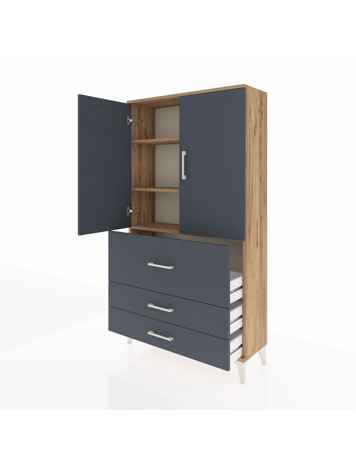 Arges Dolap 3 Raflı 3 Çekmeceli 2 Kapaklı 88x30x163 - S21M131V8A