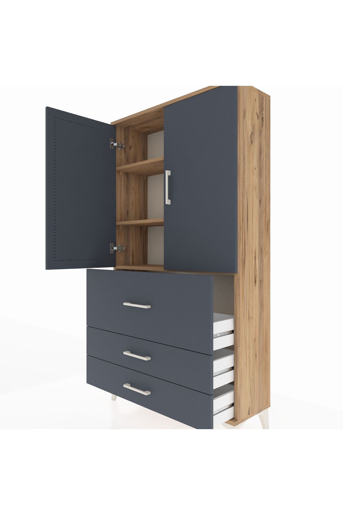 Arges Dolap 3 Raflı 3 Çekmeceli 2 Kapaklı 88x30x163 - S21M131V8A