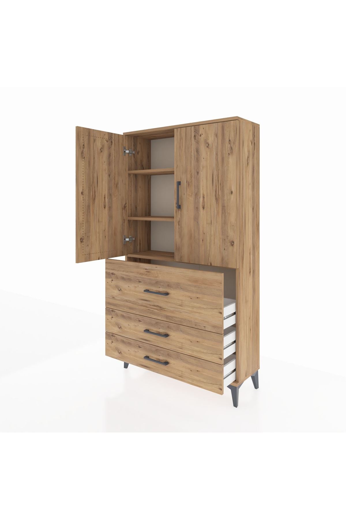 Arges Dolap 3 Raflı 3 Çekmeceli 2 Kapaklı 88x30x163 - S21M131V9A
