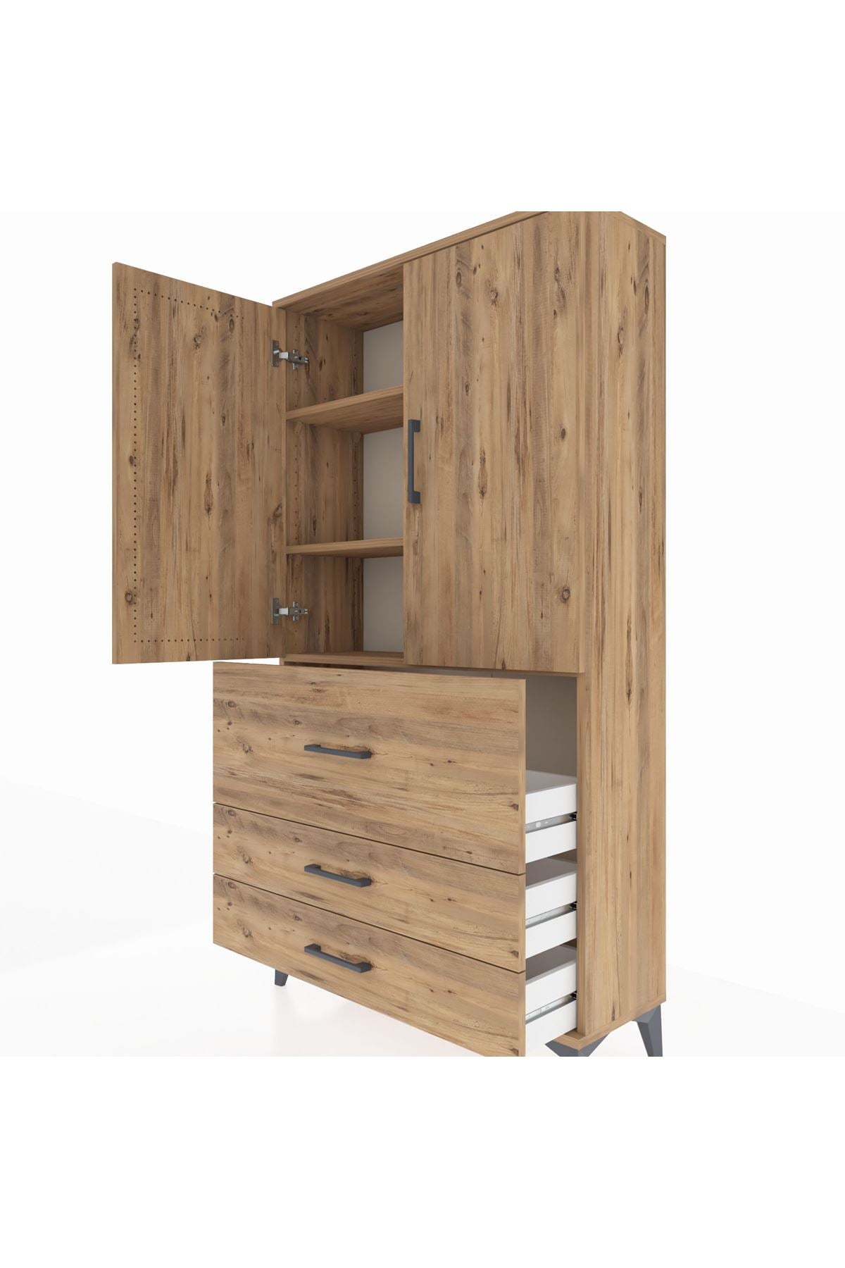 Arges Dolap 3 Raflı 3 Çekmeceli 2 Kapaklı 88x30x163 - S21M131V9A