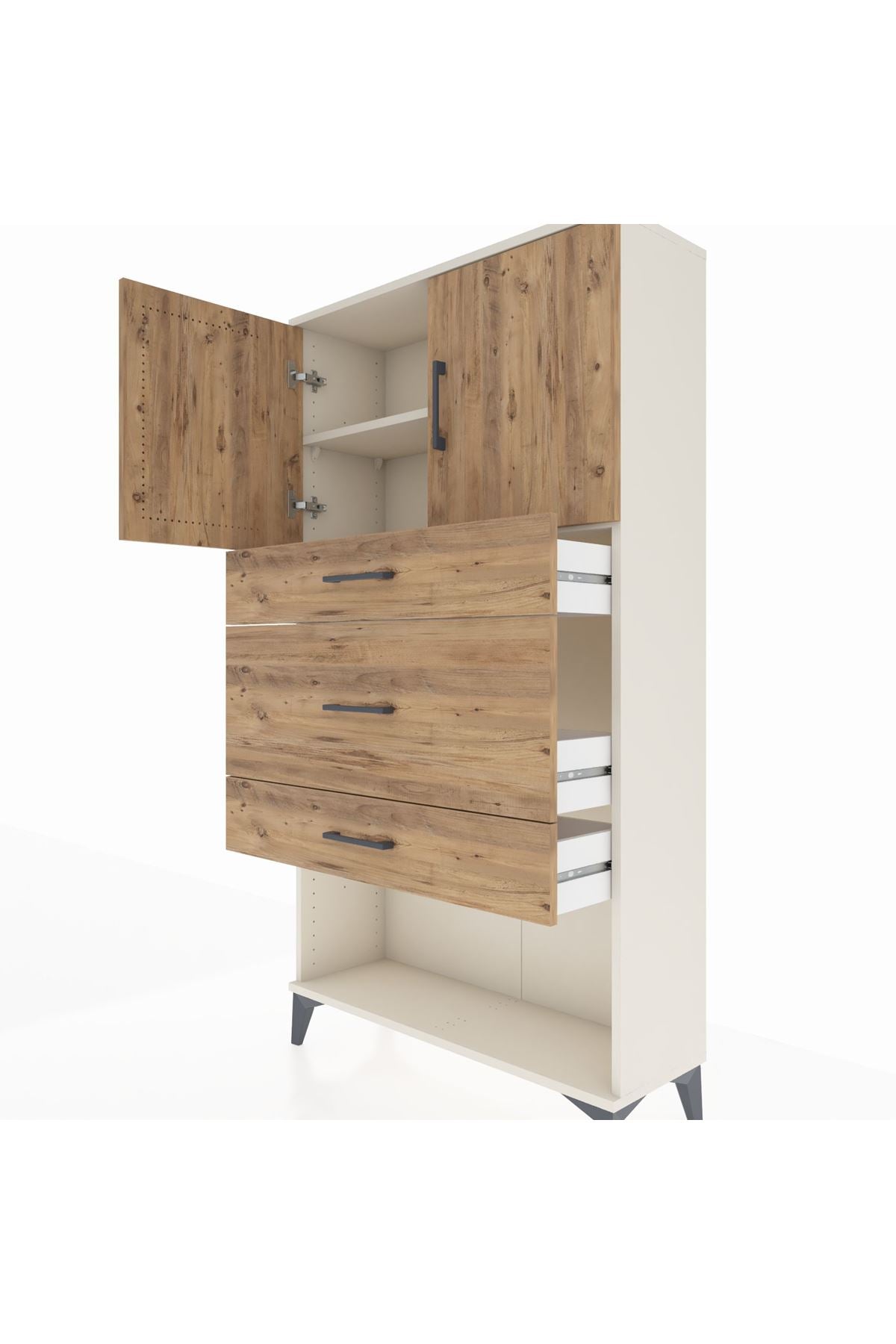 Arges Dolap 2 Raflı 3 Çekmeceli 2 Kapaklı 88x30x163 - S21M135V3A