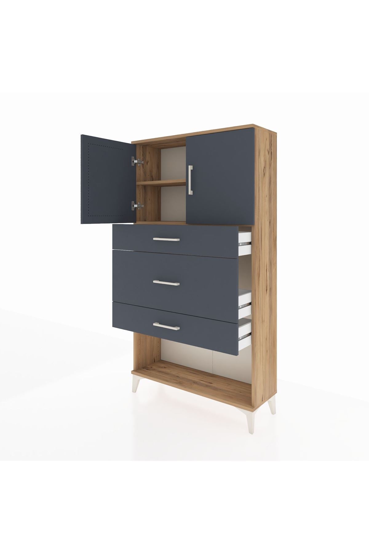 Arges Dolap 2 Raflı 3 Çekmeceli 2 Kapaklı 88x30x163 - S21M135V8A