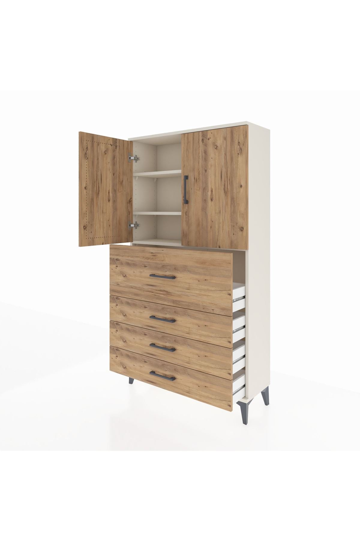 Arges Dolap 3 Raflı 4 Çekmeceli 2 Kapaklı 88x30x163 - S21M137V3A