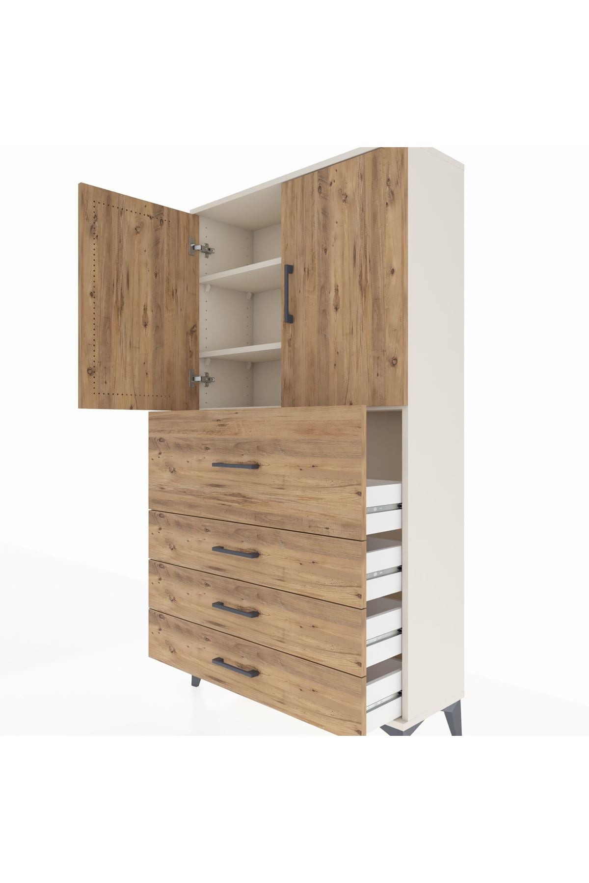 Arges Dolap 3 Raflı 4 Çekmeceli 2 Kapaklı 88x30x163 - S21M137V3A