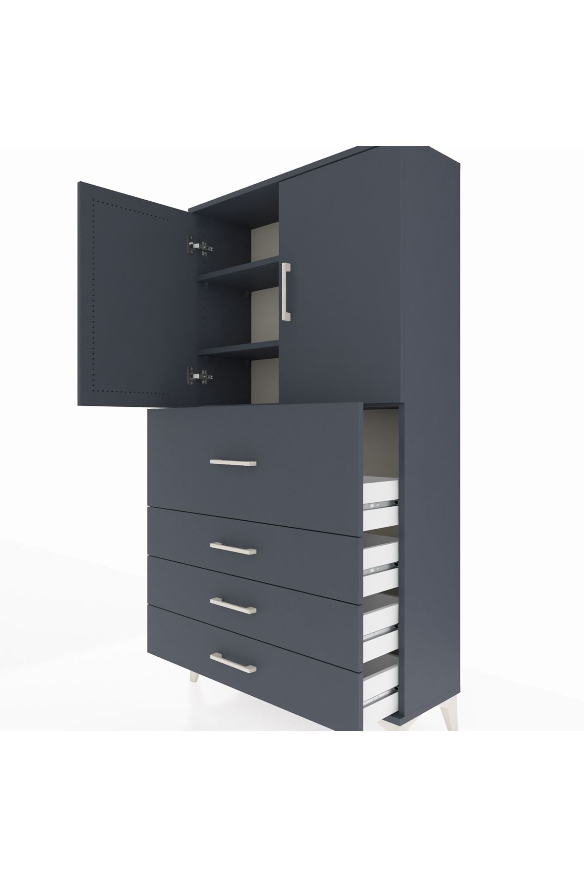 Arges Dolap 3 Raflı 4 Çekmeceli 2 Kapaklı 88x30x163 - S21M137V5A