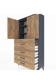 Arges Dolap 3 Raflı 4 Çekmeceli 2 Kapaklı 88x30x163 - S21M137V6A