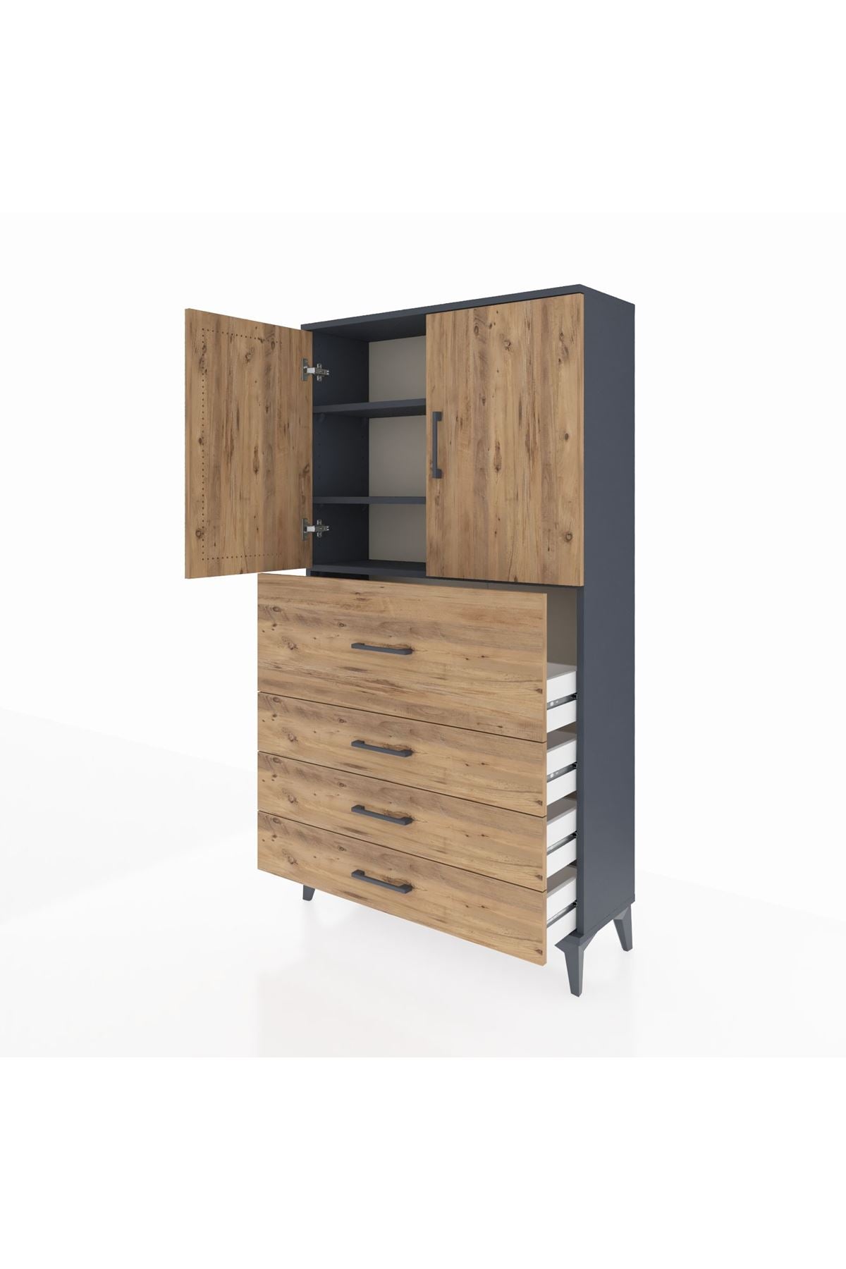Arges Dolap 3 Raflı 4 Çekmeceli 2 Kapaklı 88x30x163 - S21M137V6A