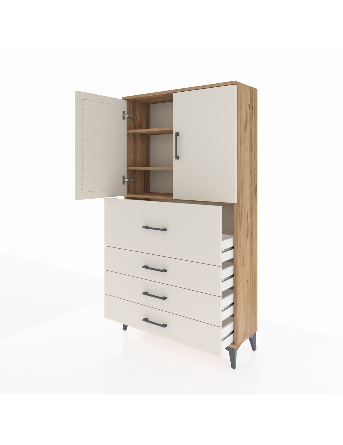 Arges Dolap 3 Raflı 4 Çekmeceli 2 Kapaklı 88x30x163 - S21M137V7A