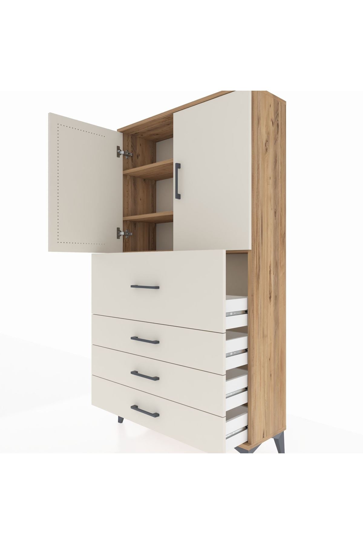 Arges Dolap 3 Raflı 4 Çekmeceli 2 Kapaklı 88x30x163 - S21M137V7A