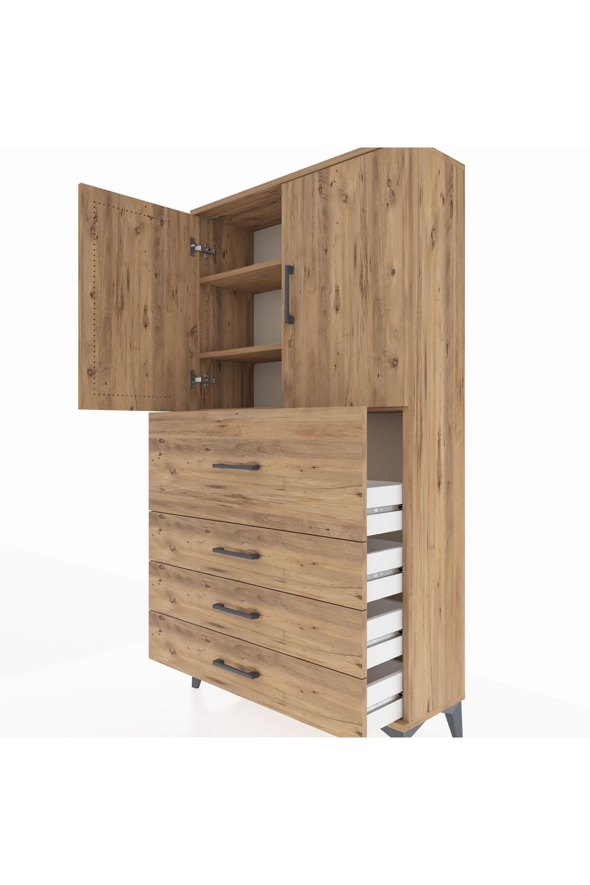 Arges Dolap 3 Raflı 4 Çekmeceli 2 Kapaklı 88x30x163 - S21M137V9A