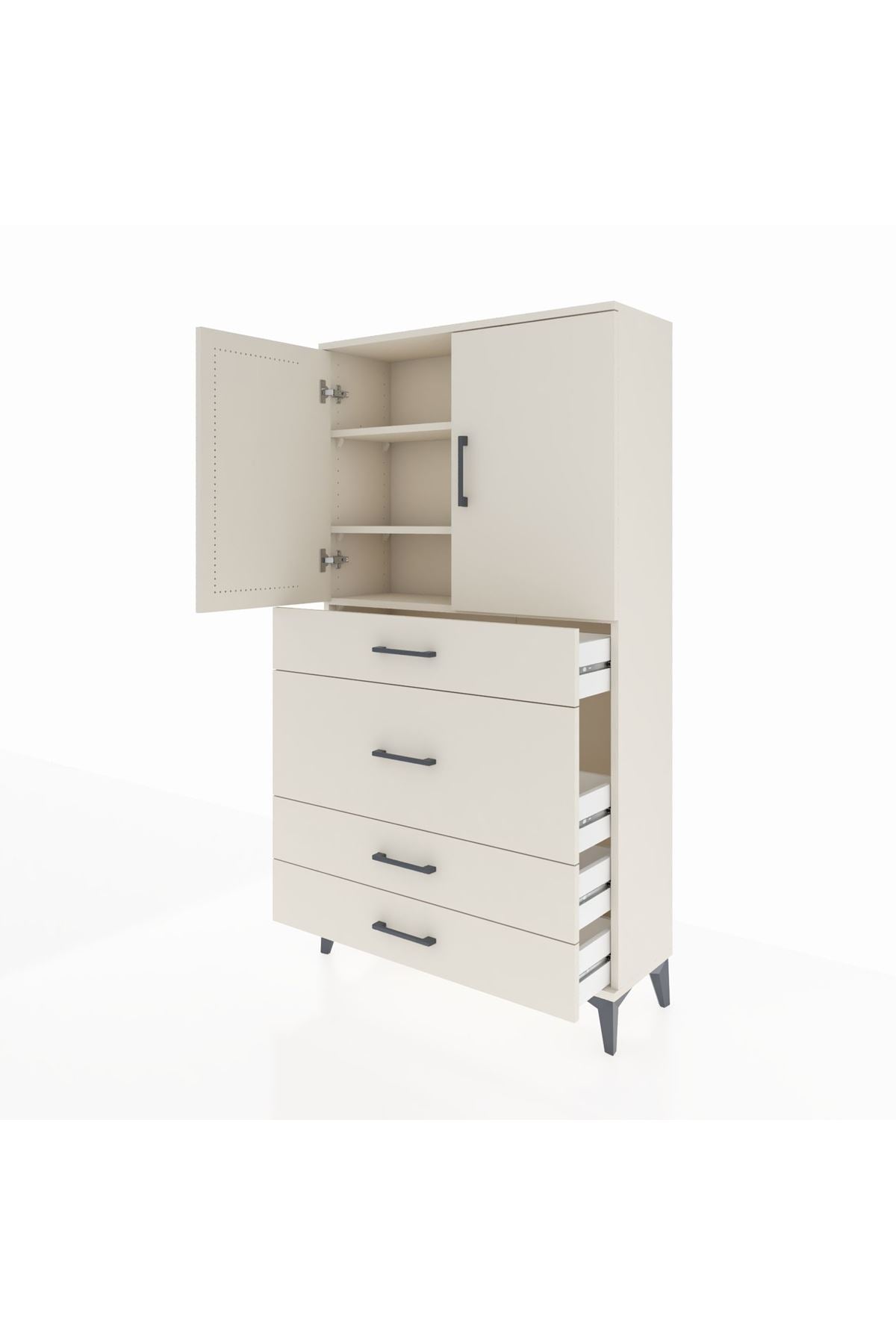 Arges Dolap 3 Raflı 4 Çekmeceli 2 Kapaklı 88x30x163 - S21M139V1A