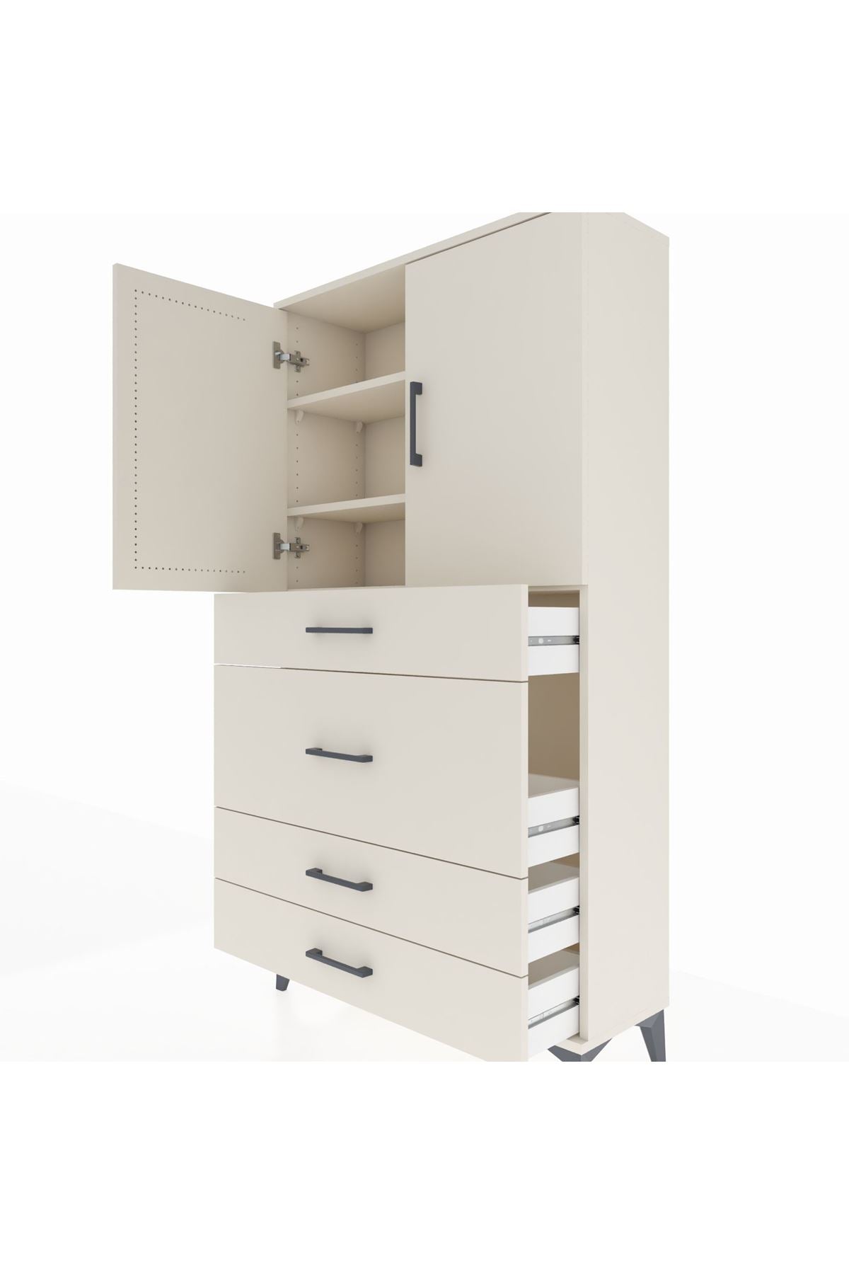 Arges Dolap 3 Raflı 4 Çekmeceli 2 Kapaklı 88x30x163 - S21M139V1A