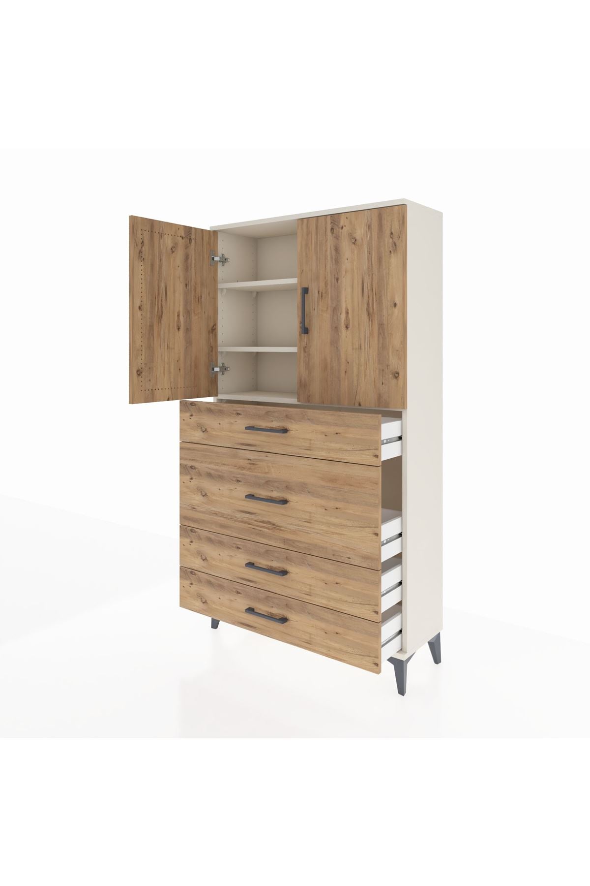 Arges Dolap 3 Raflı 4 Çekmeceli 2 Kapaklı 88x30x163 - S21M139V3A