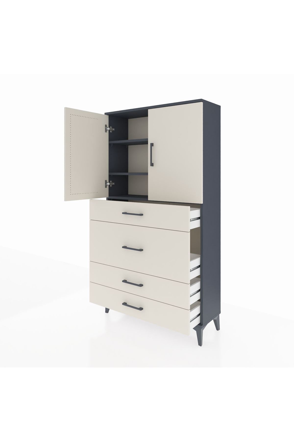 Arges Dolap 3 Raflı 4 Çekmeceli 2 Kapaklı 88x30x163 - S21M139V4A